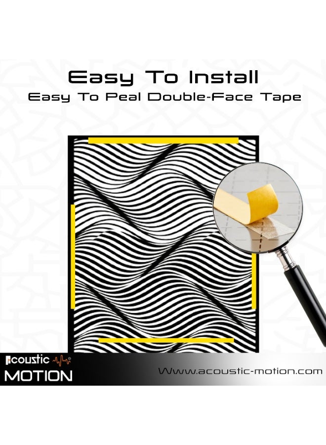 أكويستك موشان لوحات ديكور فنية جدارية خشبية من ACOUSTIC MOTION®، تصميم  Visual Noise  مع شريط لاصق مزدوج الوجه، معلق على الحائط باللون الأسود الحديث للمنزل وغرفة المعيشة وغرفة النوم والمكتب والفندق، 25 × 50 × 0.5 سم، مجموعة مكونة من 4 قطع - Image 2